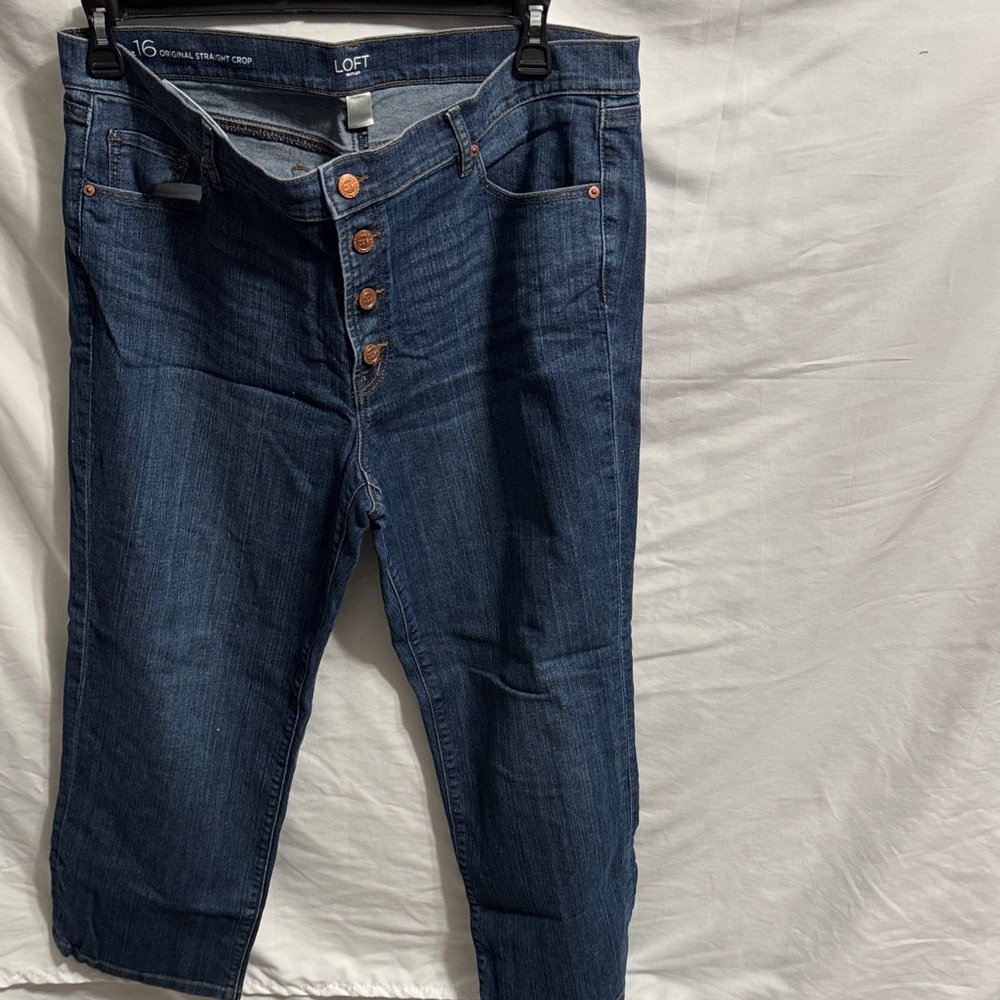LOFT Indigo Straight Cropped Jeans with Copper Buttons